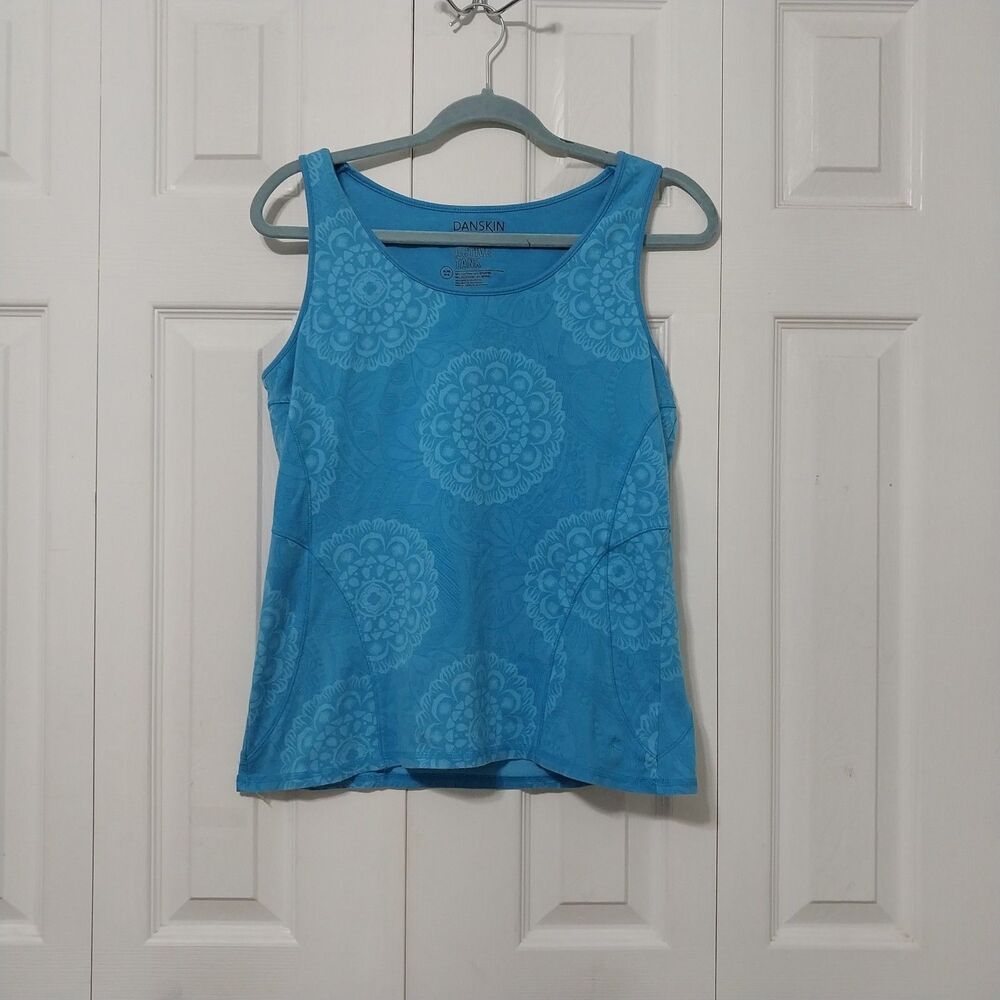 Danskin Now Women's Athletic Tank Top XL Blue Floral Scoop Neck